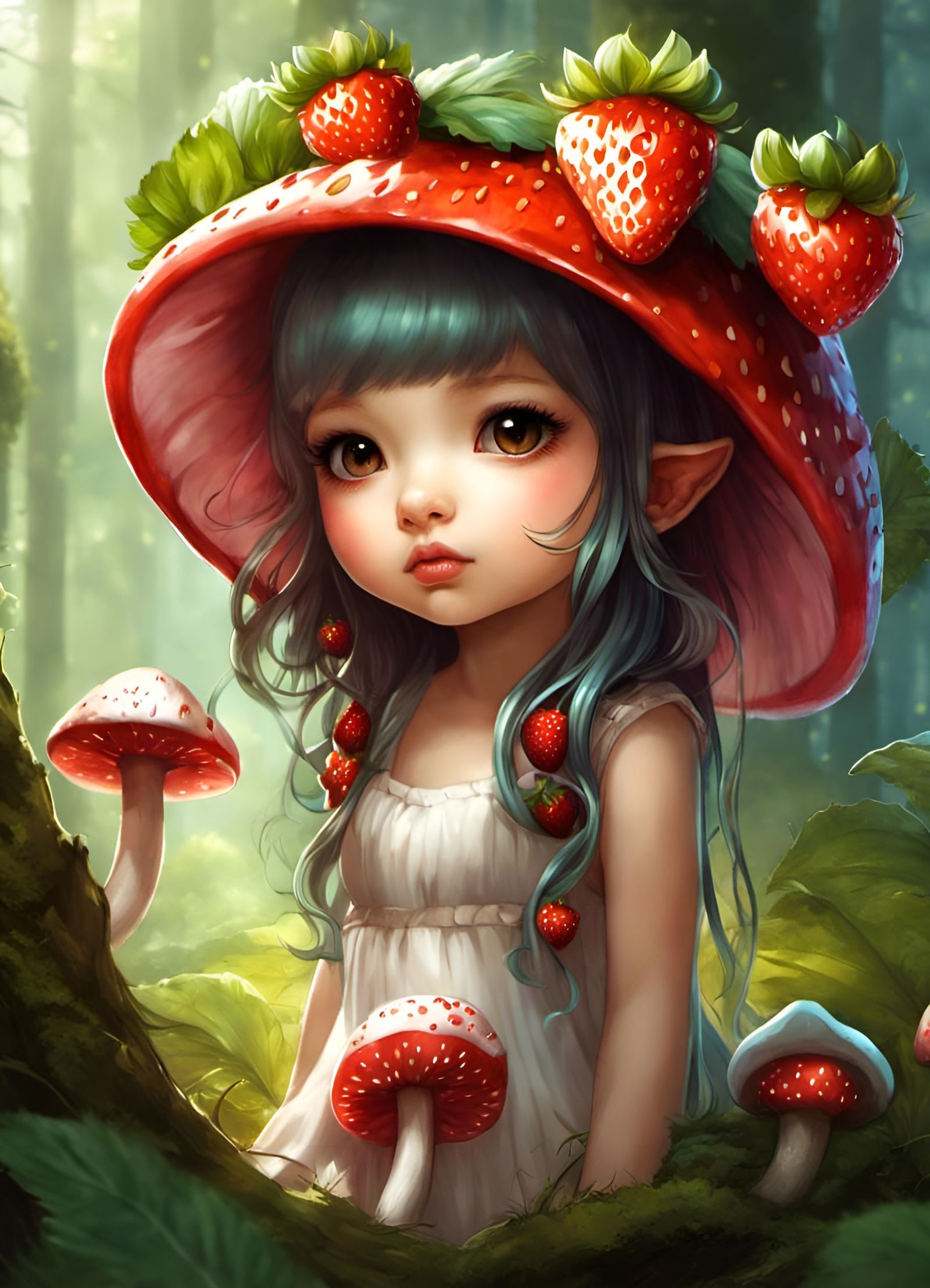 Chibi Strawberry Goddess in Fantasy Forest