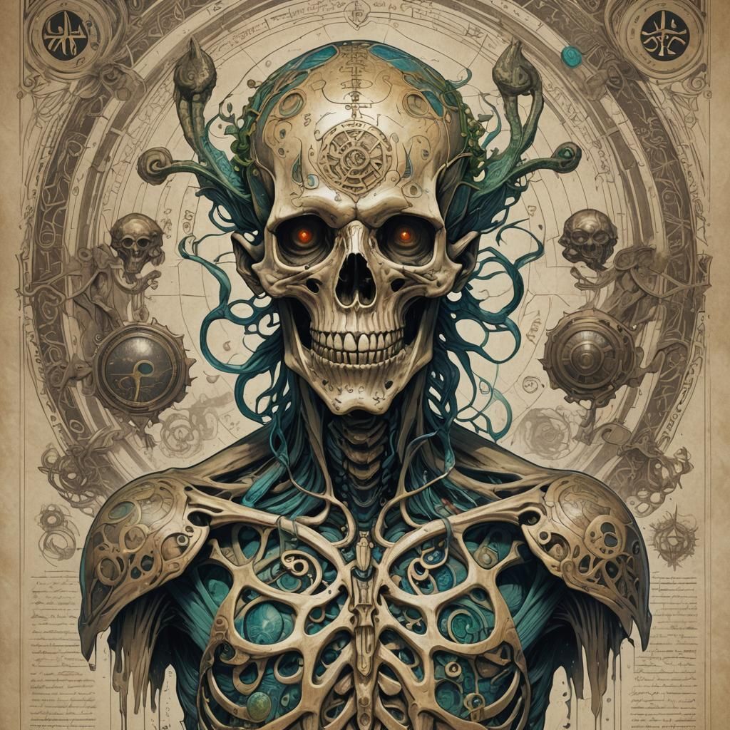 Mutant Skeleton Fishman Anatomical Drawing