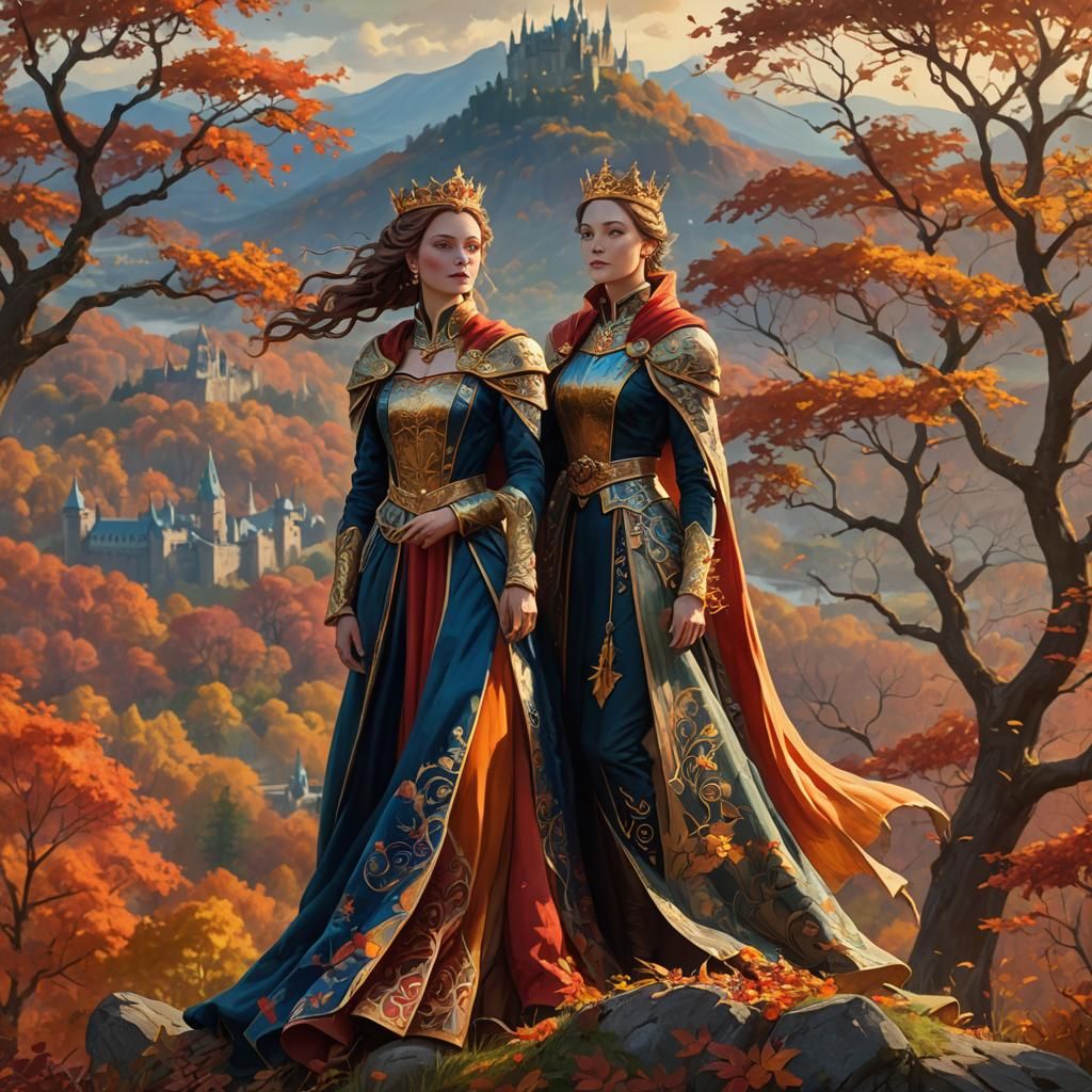 Regal Queen in Autumn Kingdom: Fantasy Concept Art