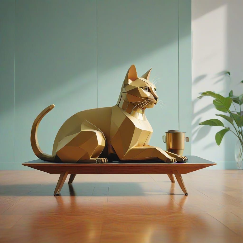 Mid-Century Modern Robot Cat in Atomic Age Style