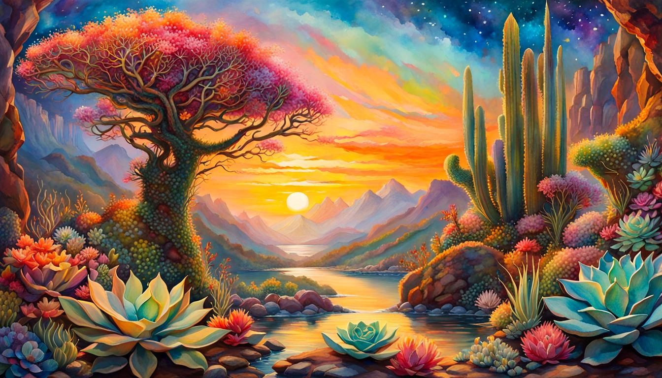 Bioluminescent Desert Terrarium with Chameleon, Watercolour ...