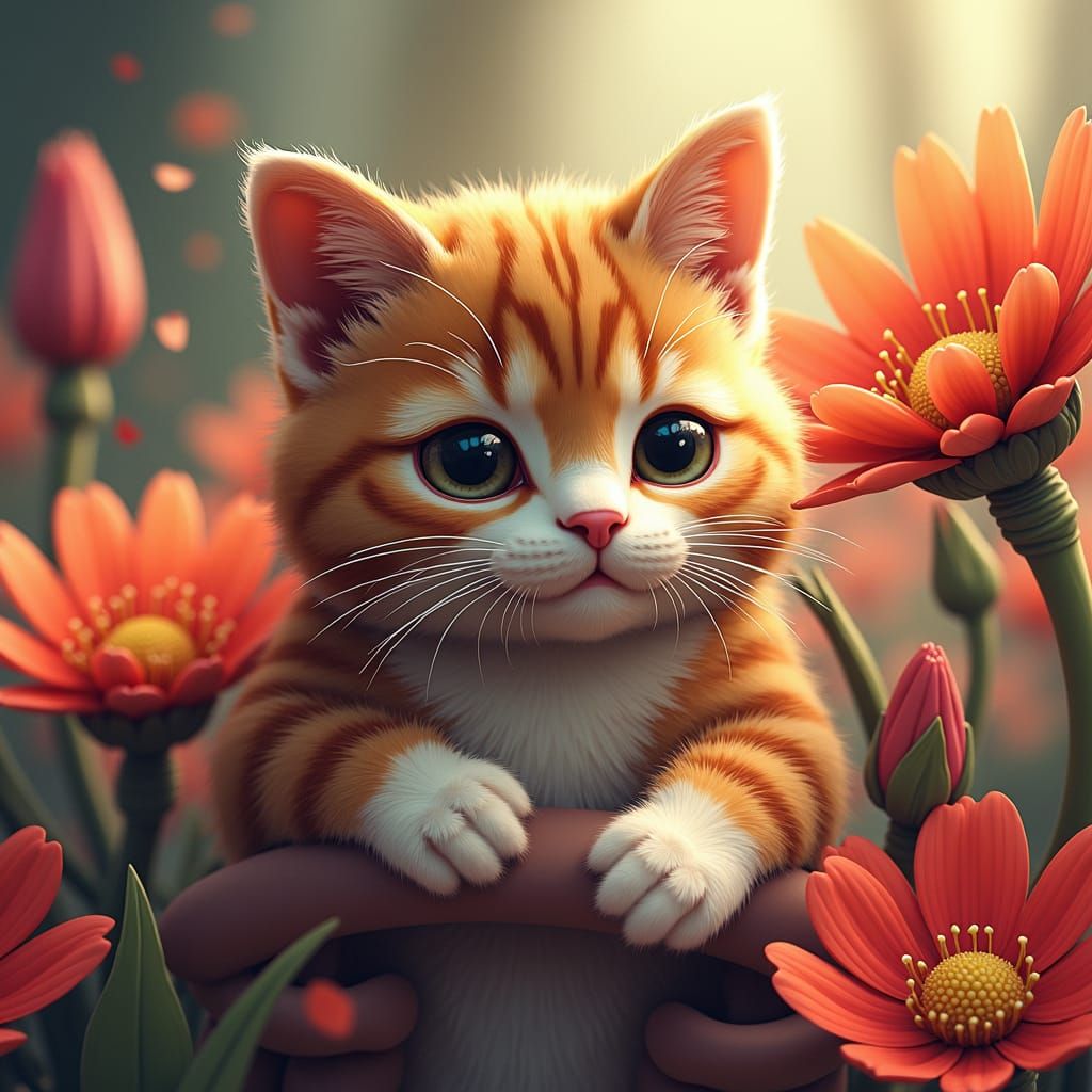 Tabby Cat in Wonderland, Splatter Art Style