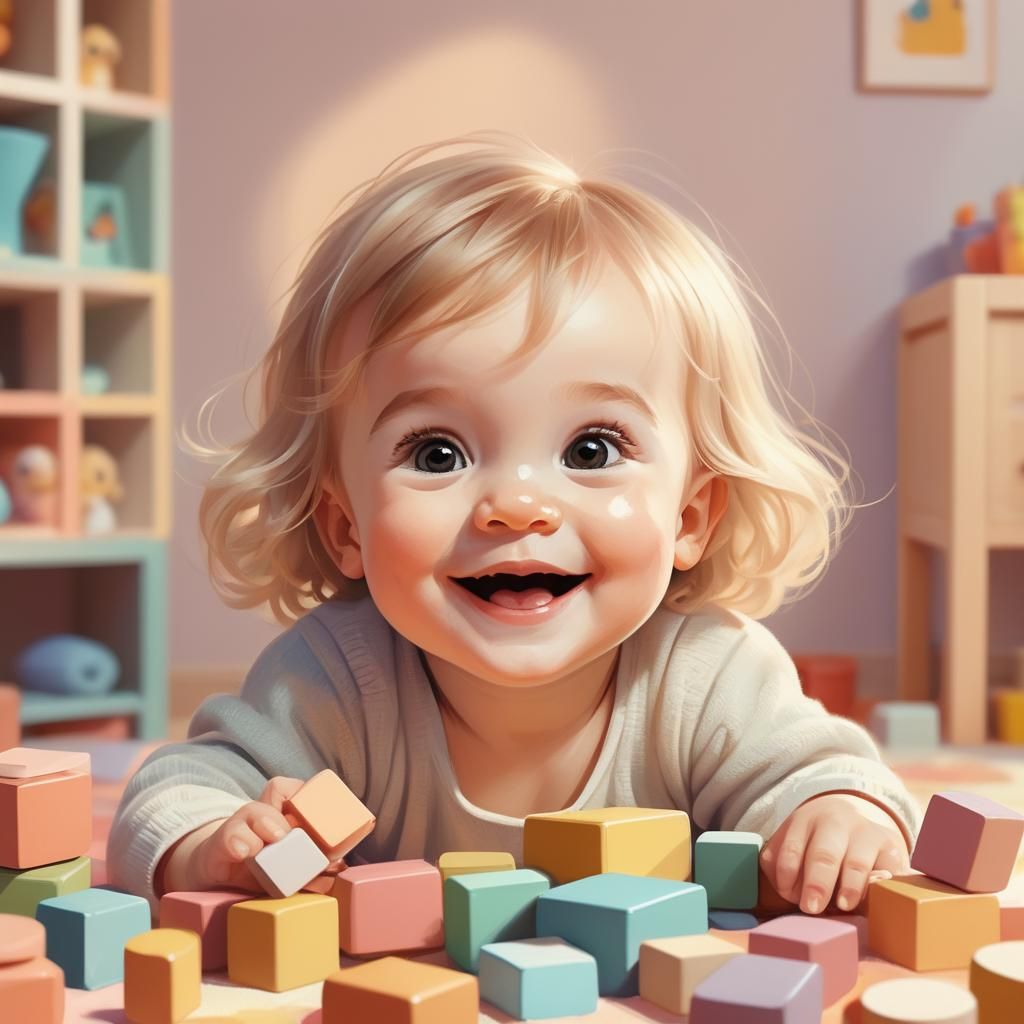 Smiling Toddler Playing: Digital Concept Art