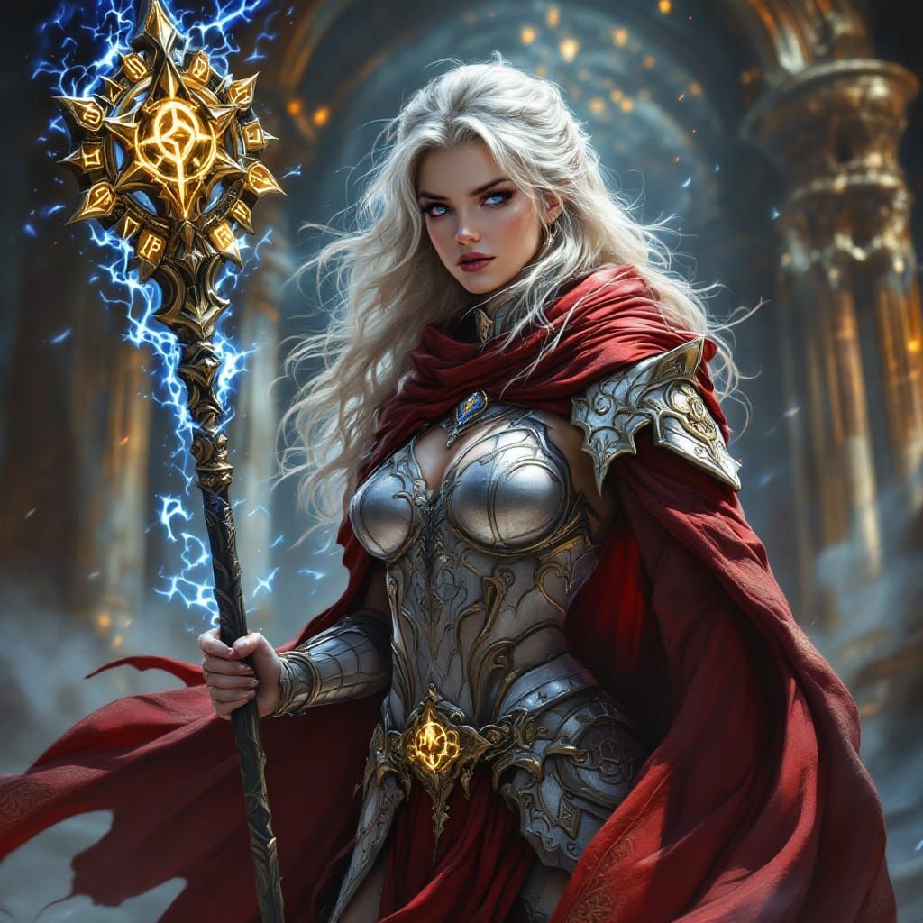 Majestic Fantasy Warrior with Enchanted Staff