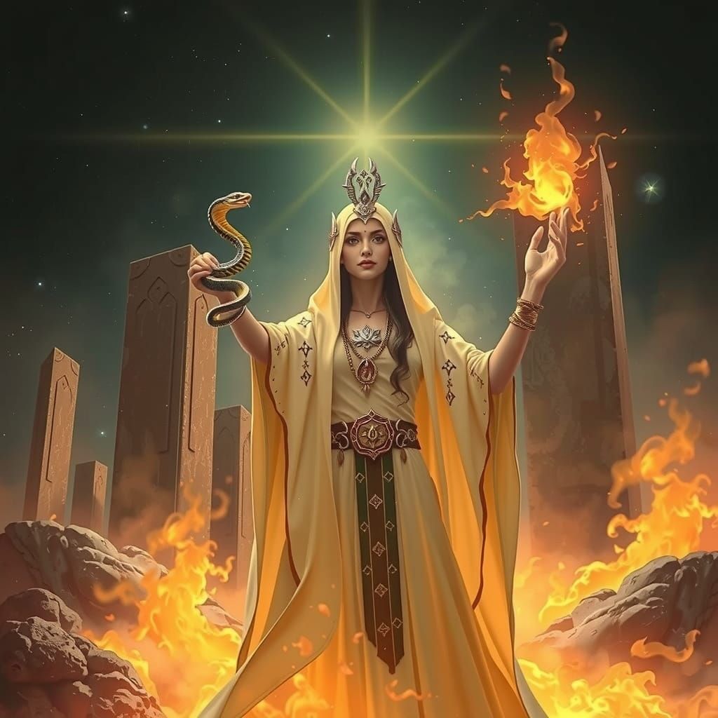 Mystical High Priestess Beside Ancient Megaliths