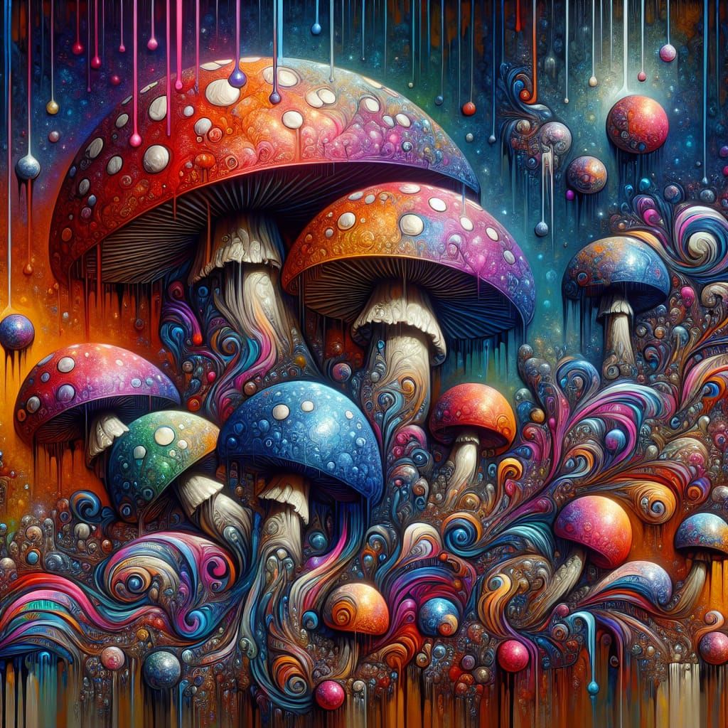 Gigeresque Metallic Magic Mushroom Tapestry