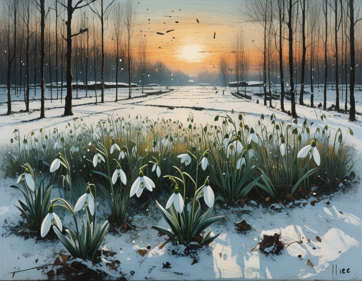Snowdrops Emerge in Soft Evening Light