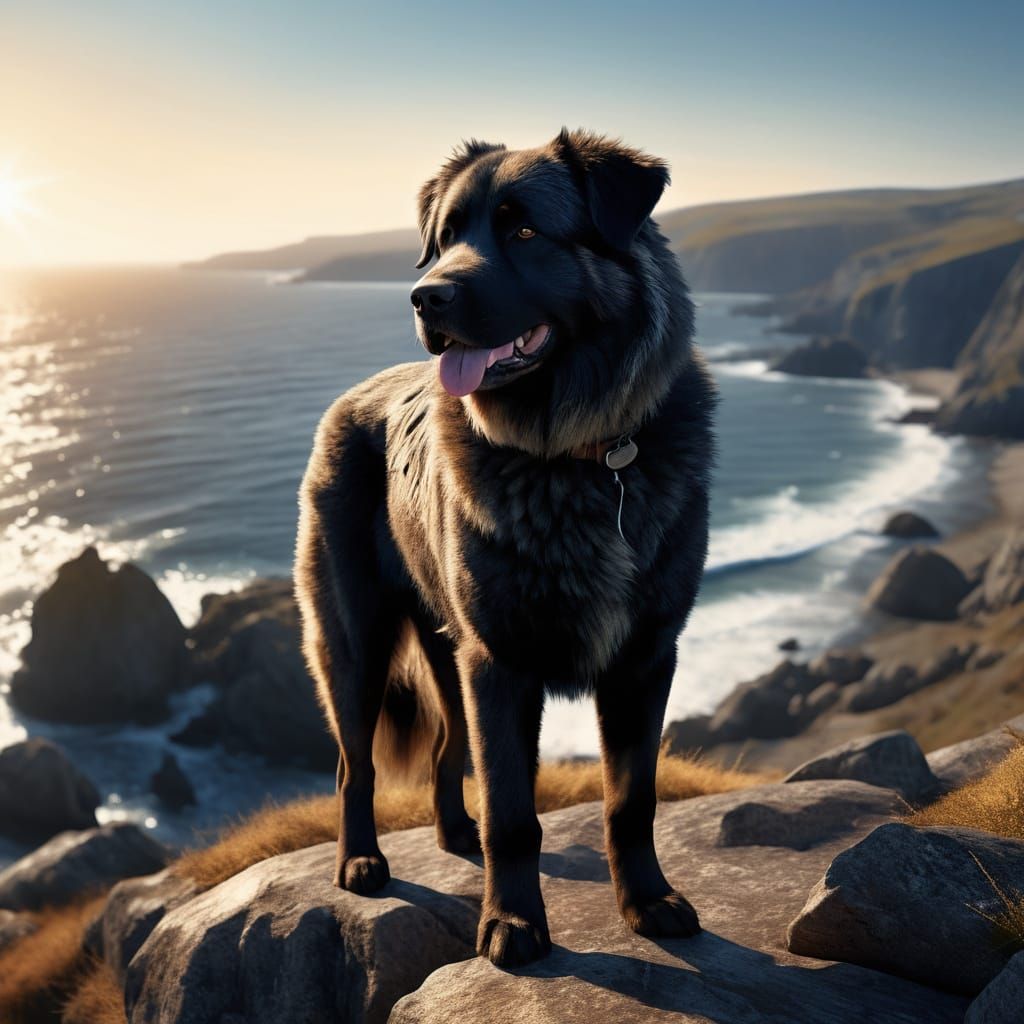 Portuguese Estrela Mountain Dog Basks in Warm Sunset Light
