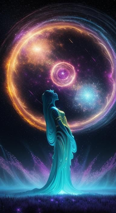 Mystical Figure Gazing at Starry Sky