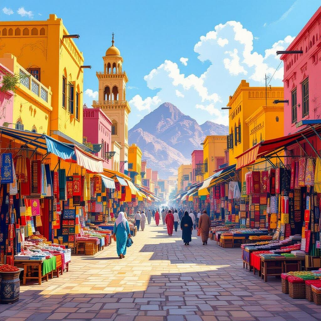 Colorful Egyptian Village with Intricate Architecture