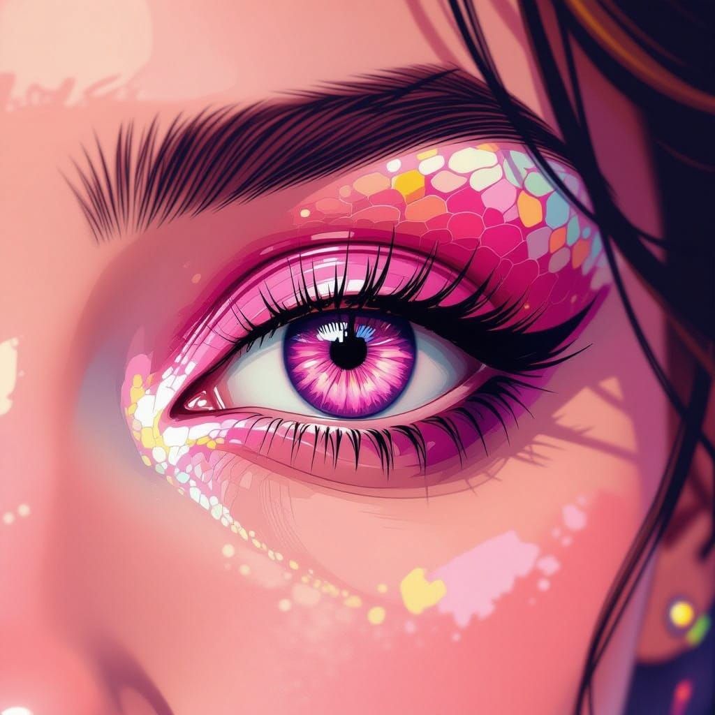 Hyperrealistic Portrait of a Woman with a Pink Snake Eye Pup...