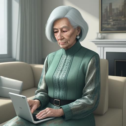 Senior Citizen Using Tablet in Surreal Digital Art
