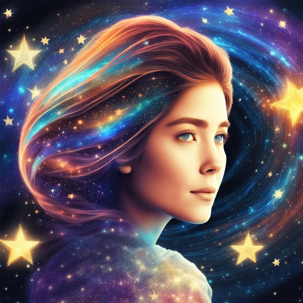 Cosmic Woman: Double Exposure Digital Illustration