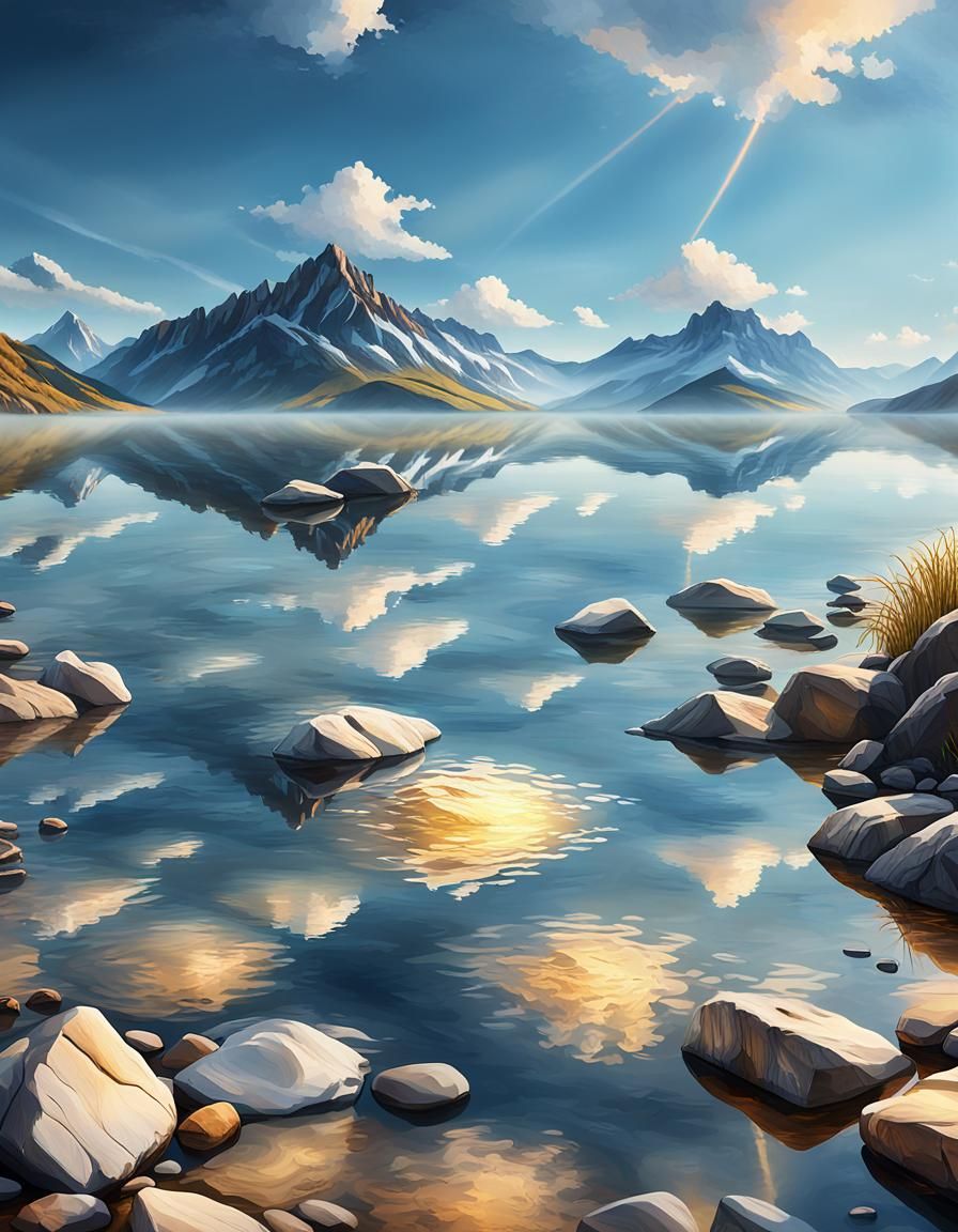 Hyper-Realistic Reflections in Crystal Clear Water