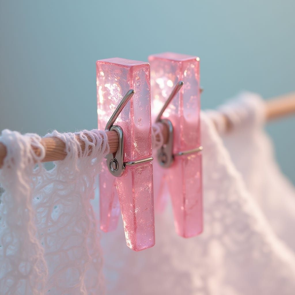 Surreal Glass Clothespins on Linen, Mosaic Art Style