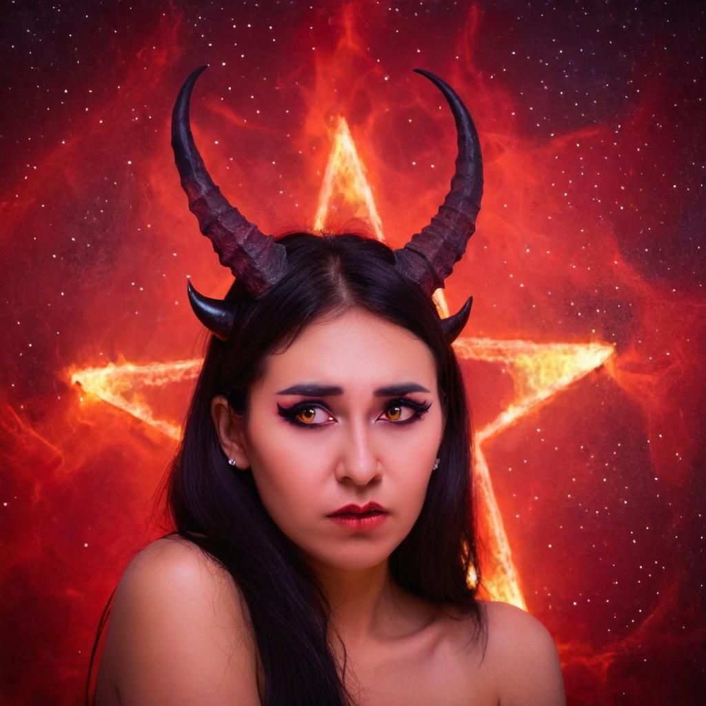 Lonely Demon Woman Searching for Lost Love in Fiery Cosmic L...
