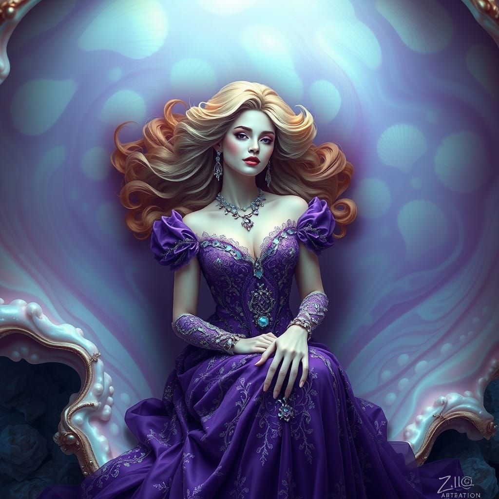 Elegant Woman in Lavish Seashell, in a Cyberpunk Art Style