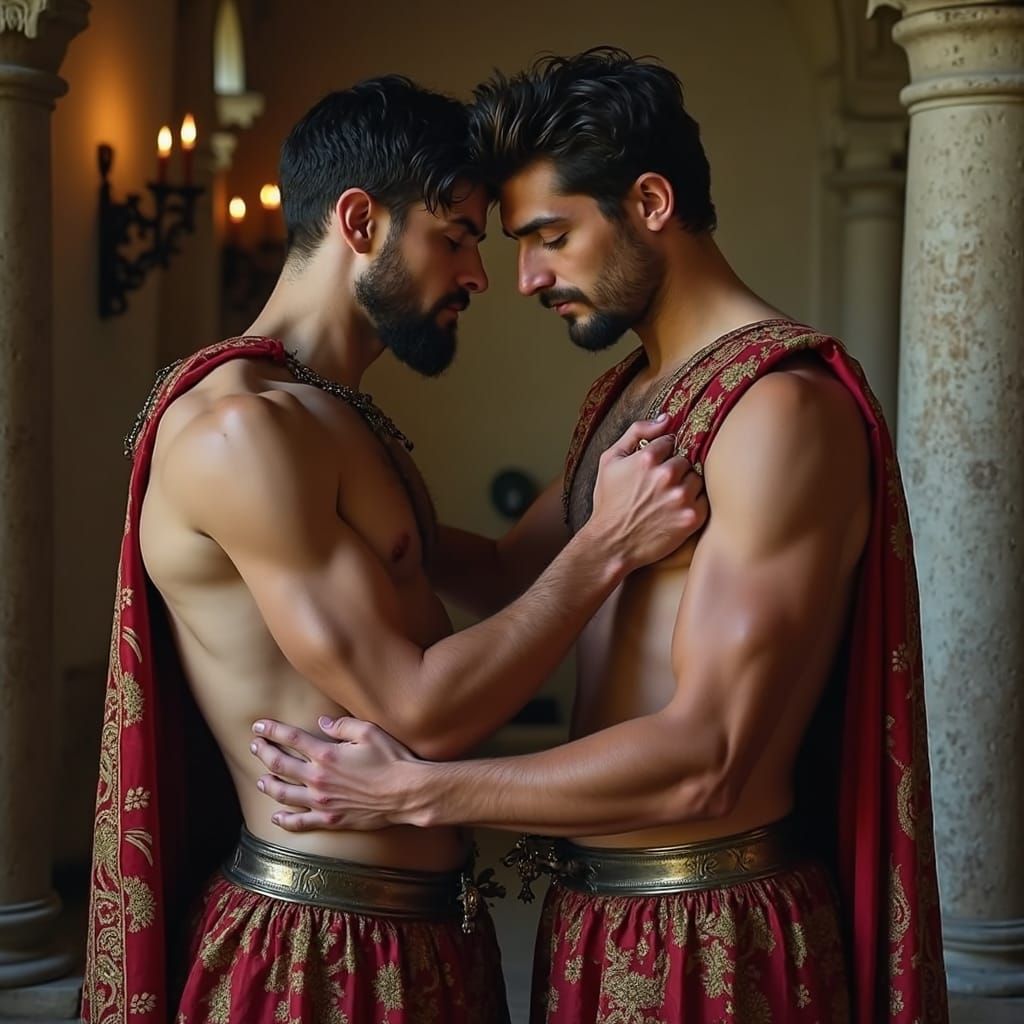 Young Nobles Embrace: Medieval Illumination Style