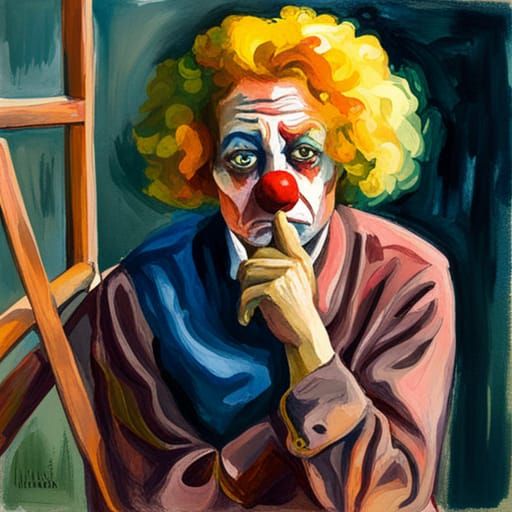Sad Clown in Gouache Watercolor Style