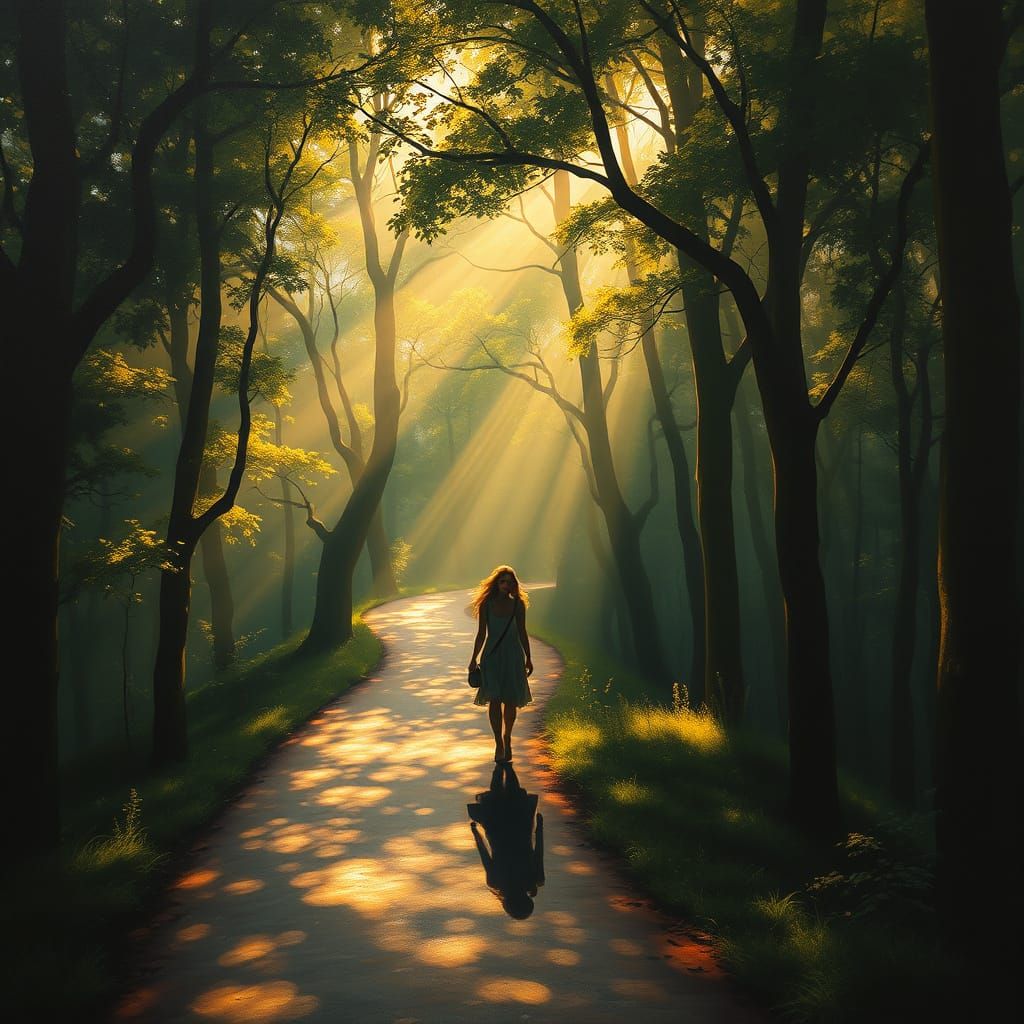 Mystical Forest Path: A Surrealist Oil Painting Journey