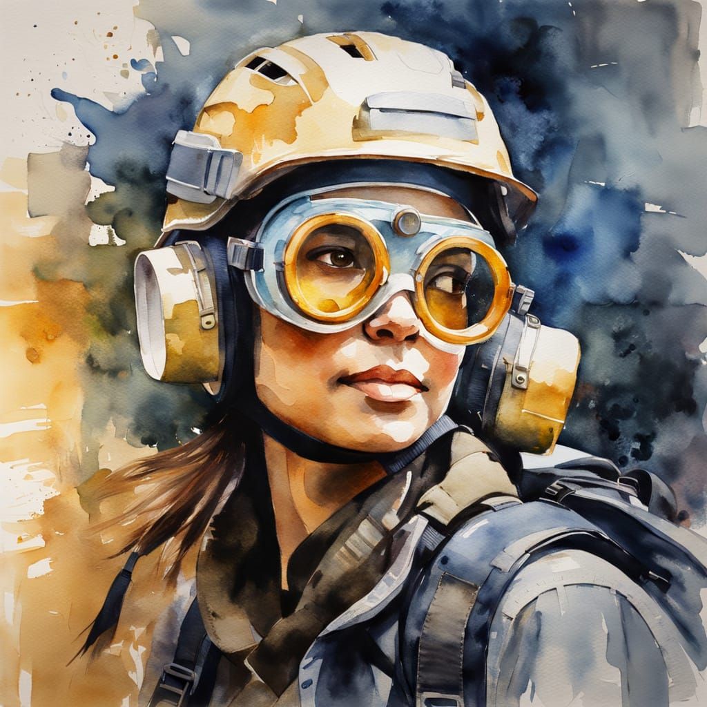 Woman Time Traveler Portrait in Watercolor Style