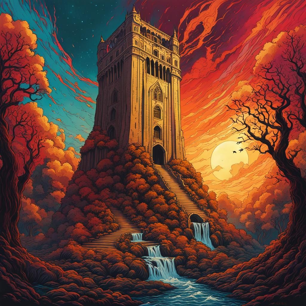 The Tower Tarot Card in Horror Film Style