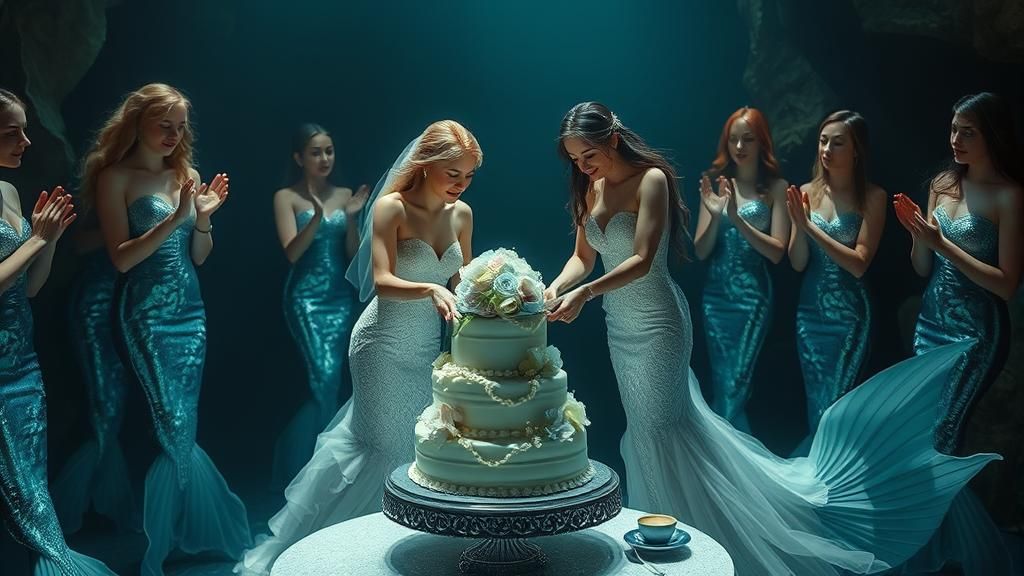 Mermaids Celebrate Wedding with Green Cake