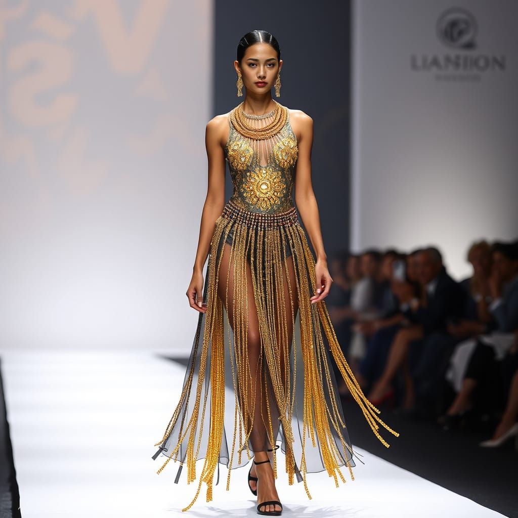 Golden Stone Dress on Fashion Runway