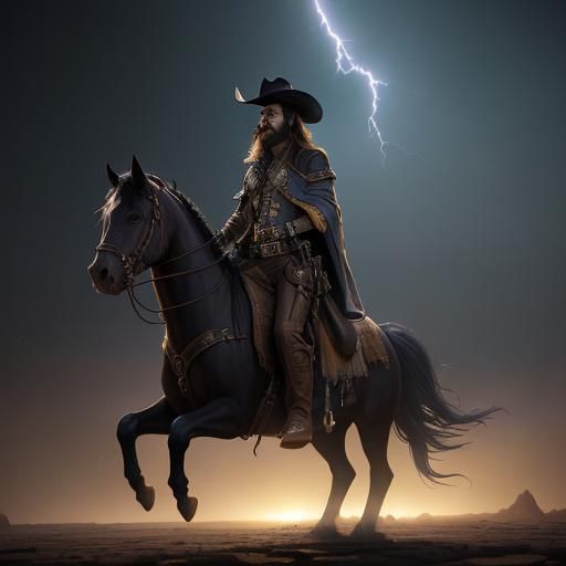 Western Outlaws in Desert Midnight Rain