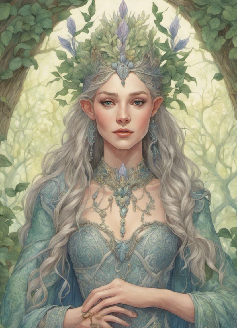 Elven Queen in Forest Grove: Digital Art