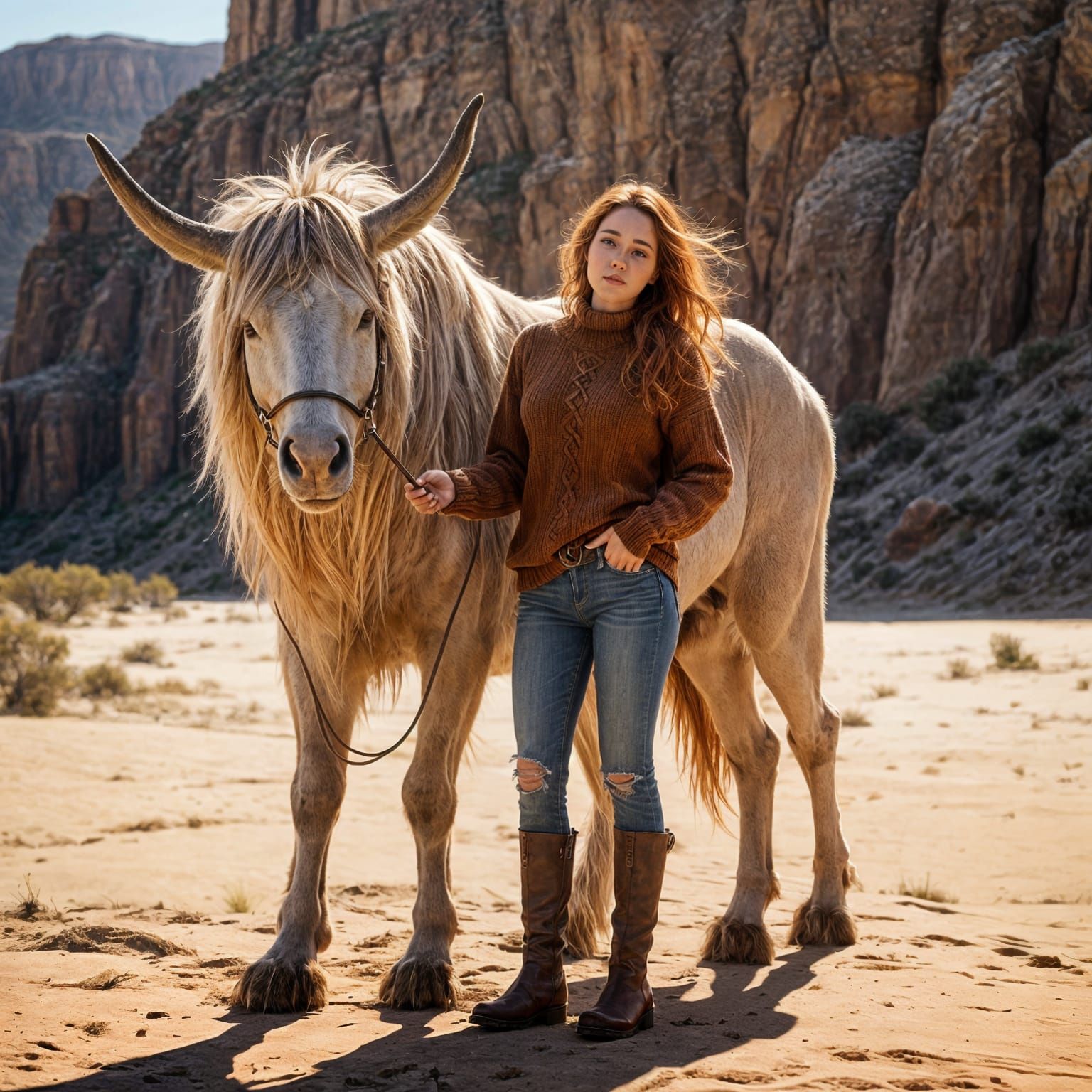 Ethereal Desert Encounter: Fantastical Creature and Adventur...