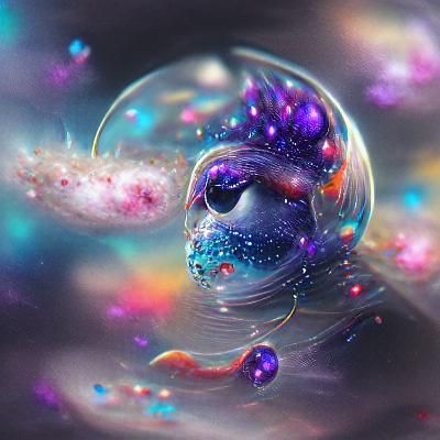 Holographic Bubble Galaxy in Mixed Media Style