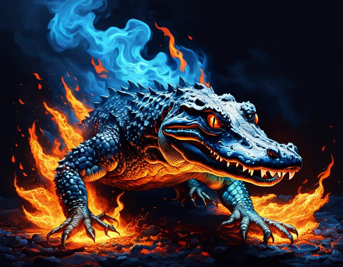 Alligator Ablaze: A Surreal Dream in Fiery Art