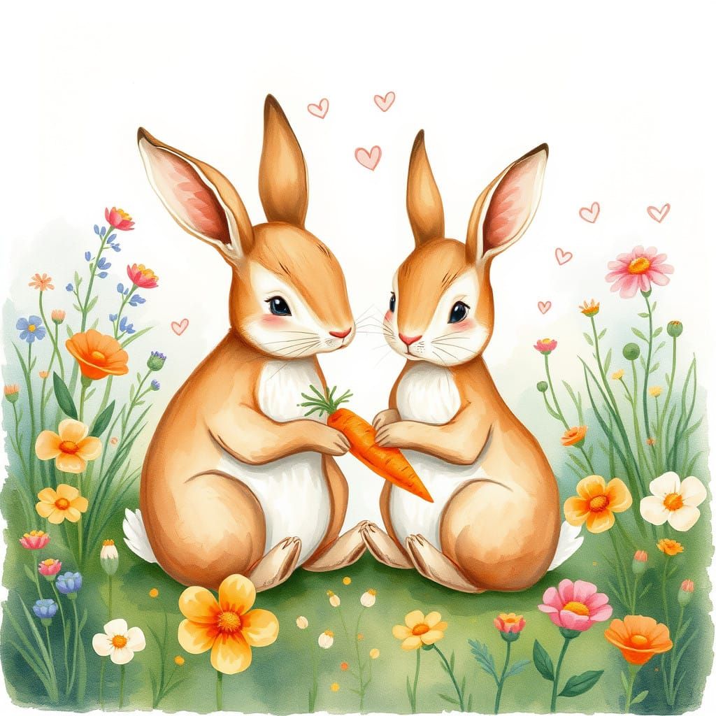 Charming Beatrix Potter-Inspired Garden Scene of Happy Rabbi...