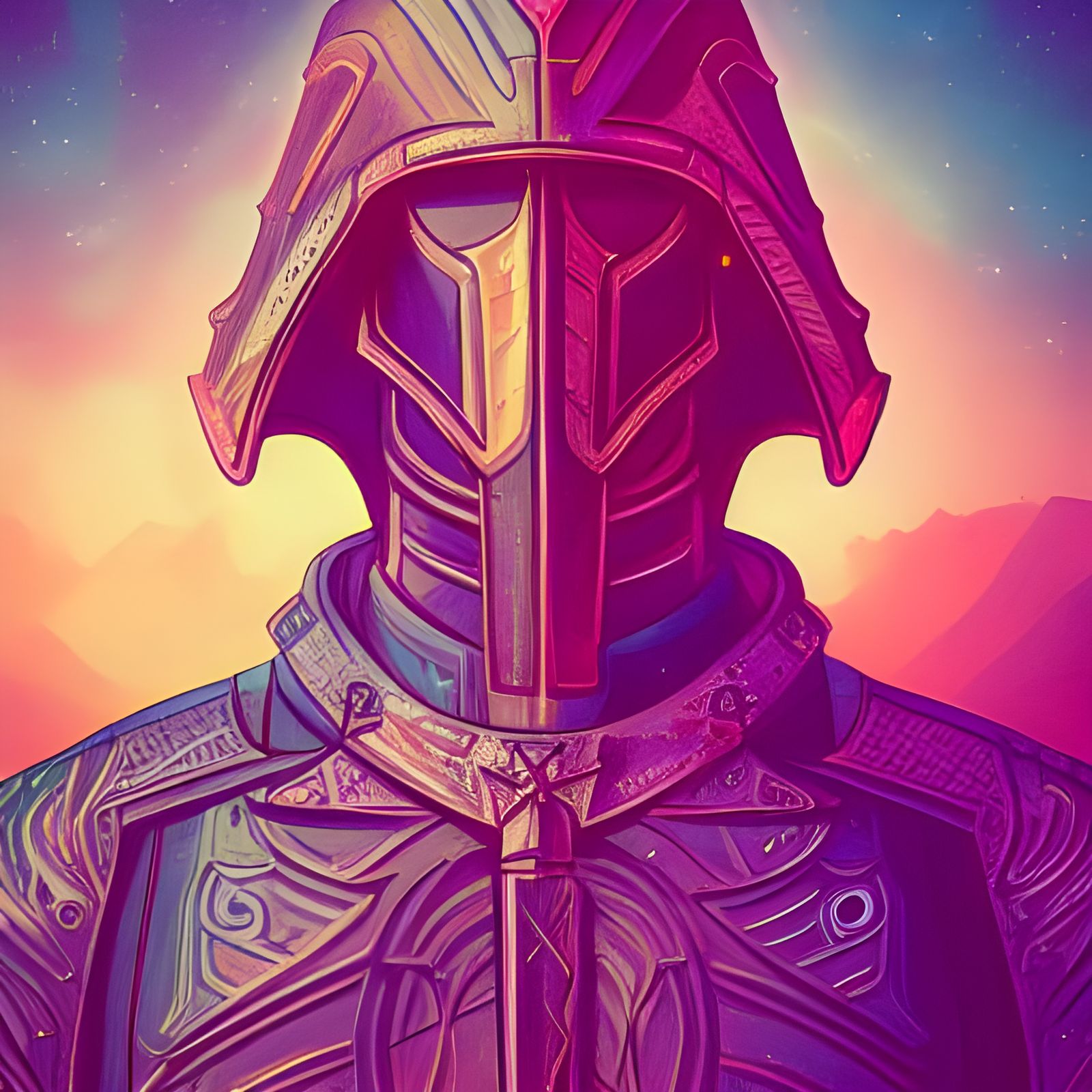 Futuristic Arthurian Knight in a Neon Desert