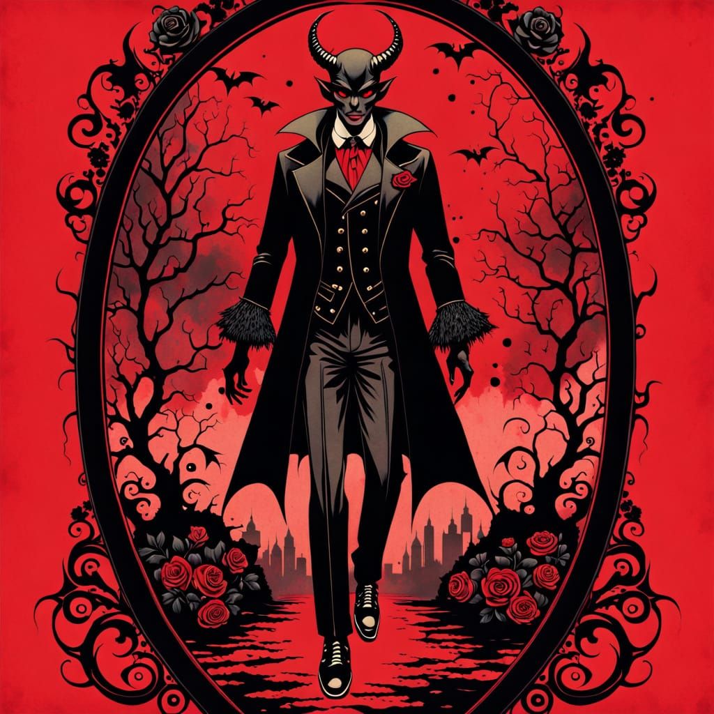 Surreal Watercolor Demon in Vintage Storybook Style