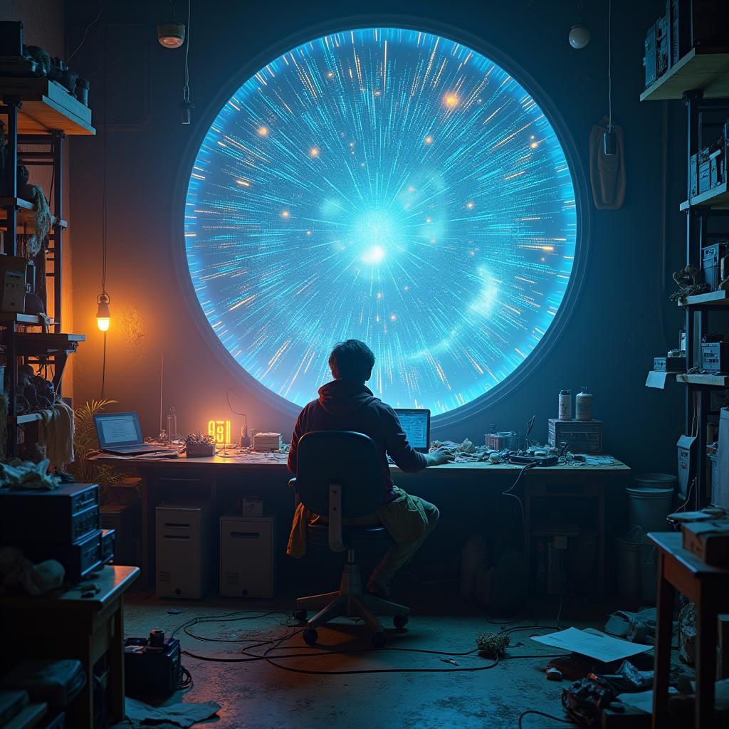 Cyberpunk Entrepreneur in Mystical Workshop