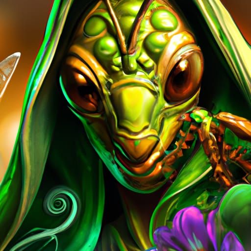 Praying Mantis Portrait with Stalactites, Hyperdetailed Art