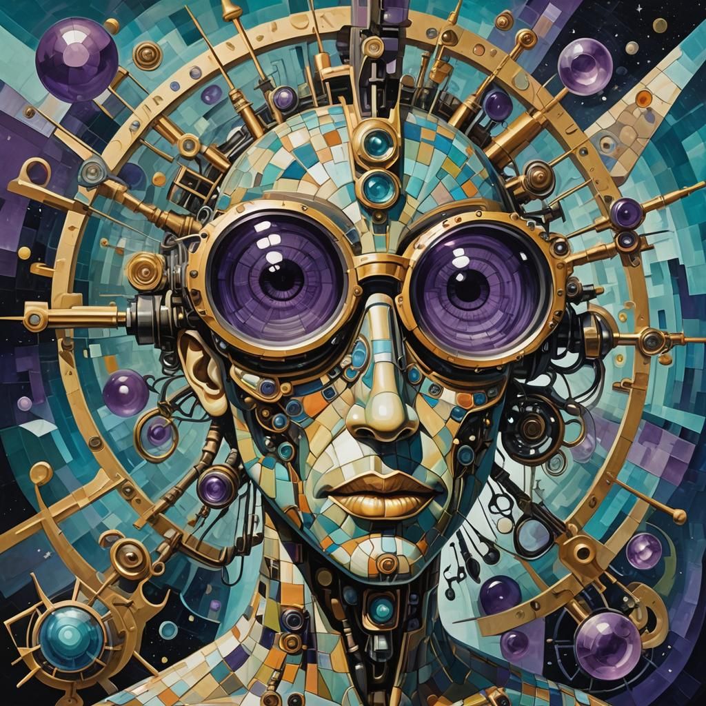 Insectoid's Crystalline Brain in Cubist Art Deco Style