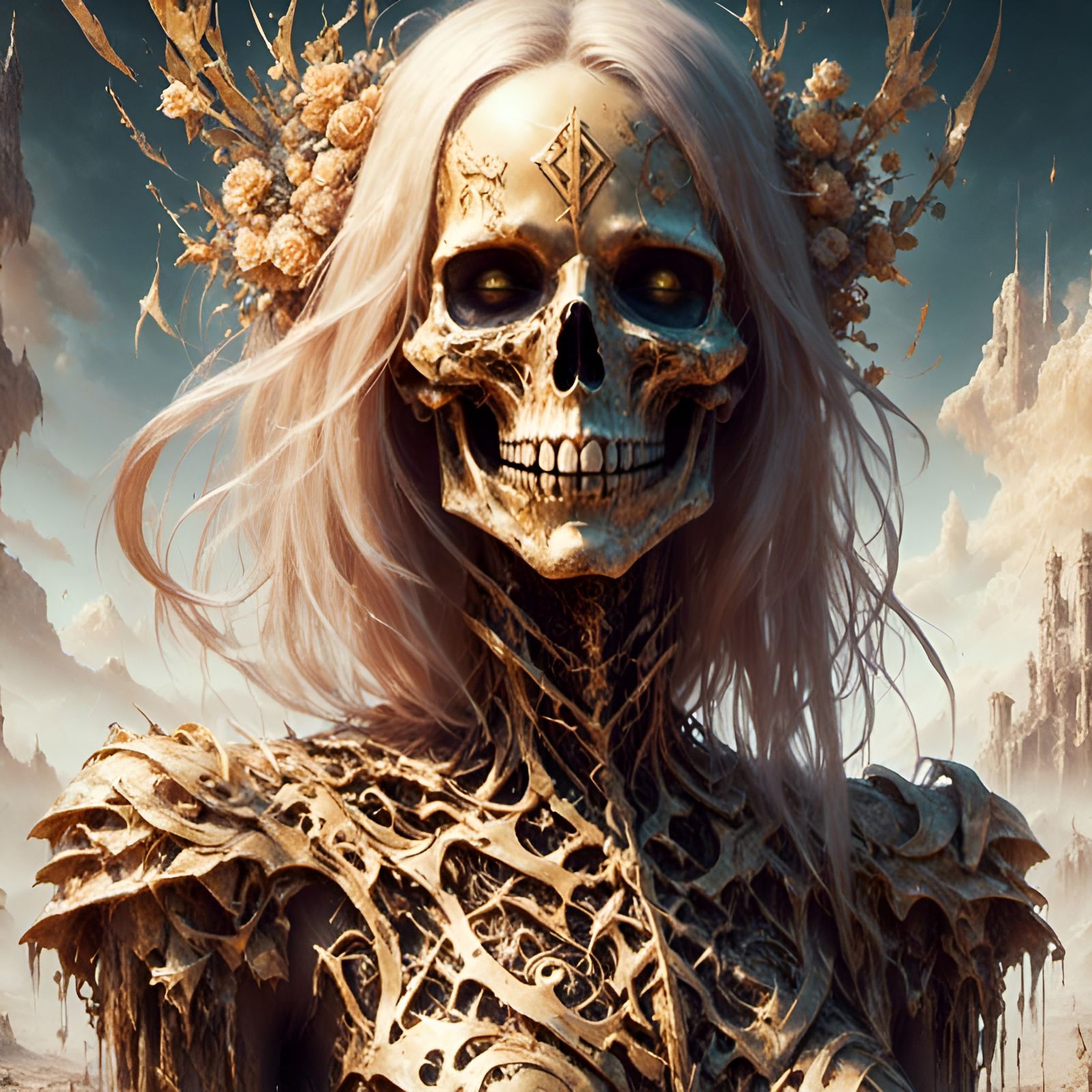 Ornate Gold Skeleton Portrait in Cosmic Village