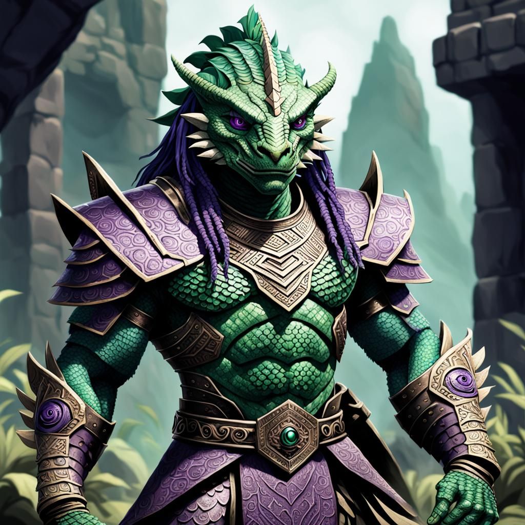 Lizardfolk Warrior in Aztec Armor with Greatsword