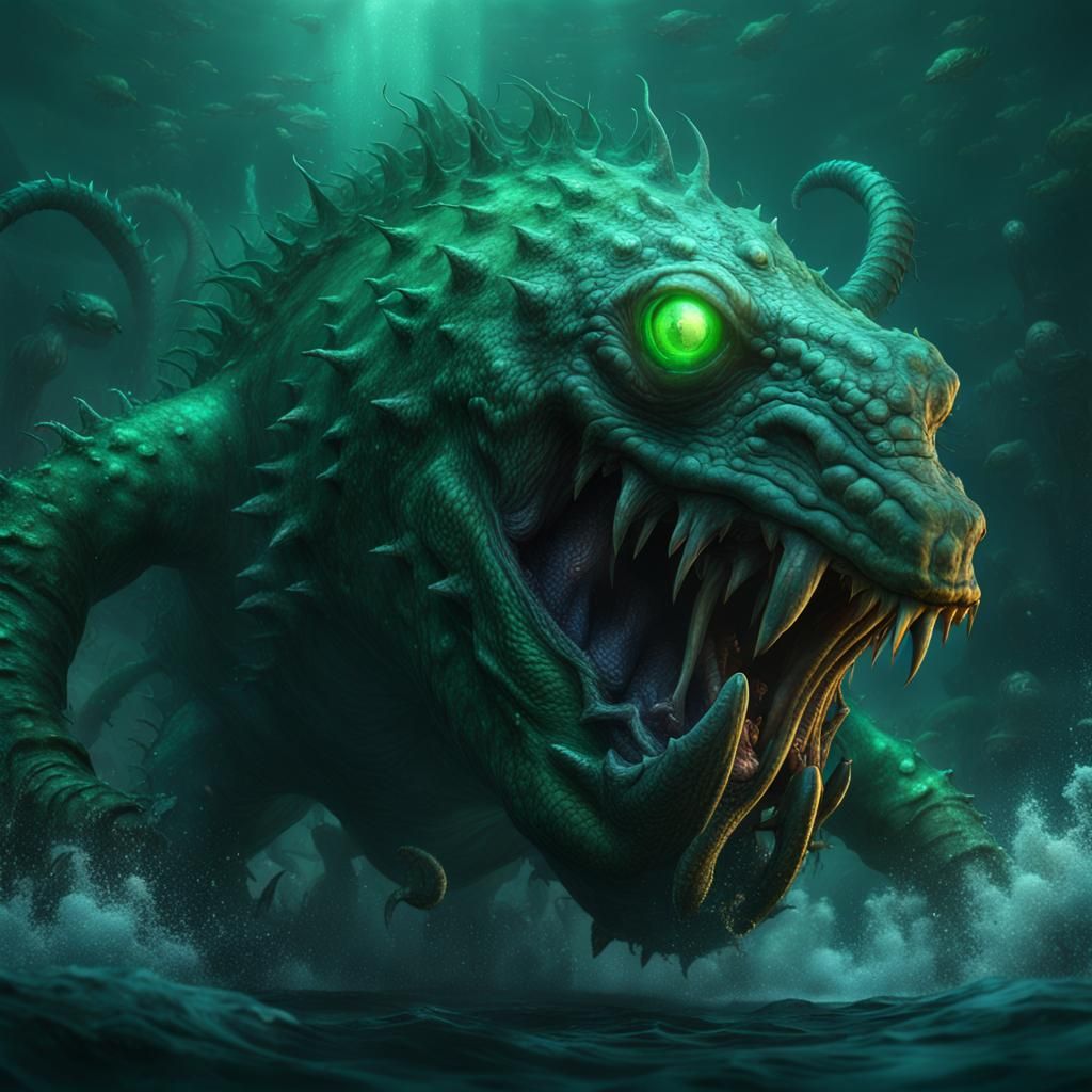 Lovecraftian Underwater Behemoth Chasing Submersible