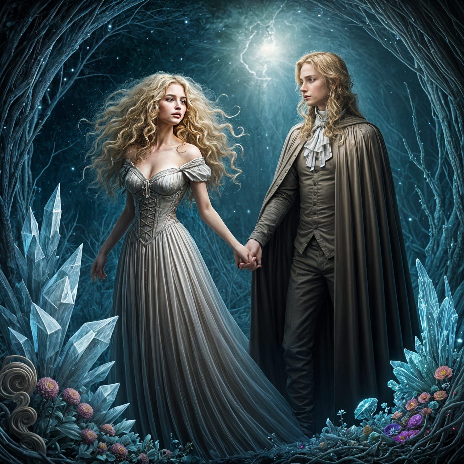 Ethereal Couple in Alien Landscape: Baroque Surrealism
