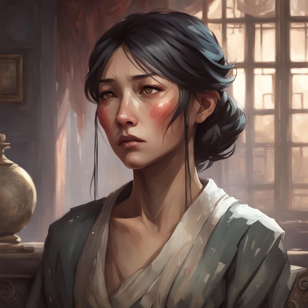 Lonely Woman Crying, Artgerm and Rutkowski Style