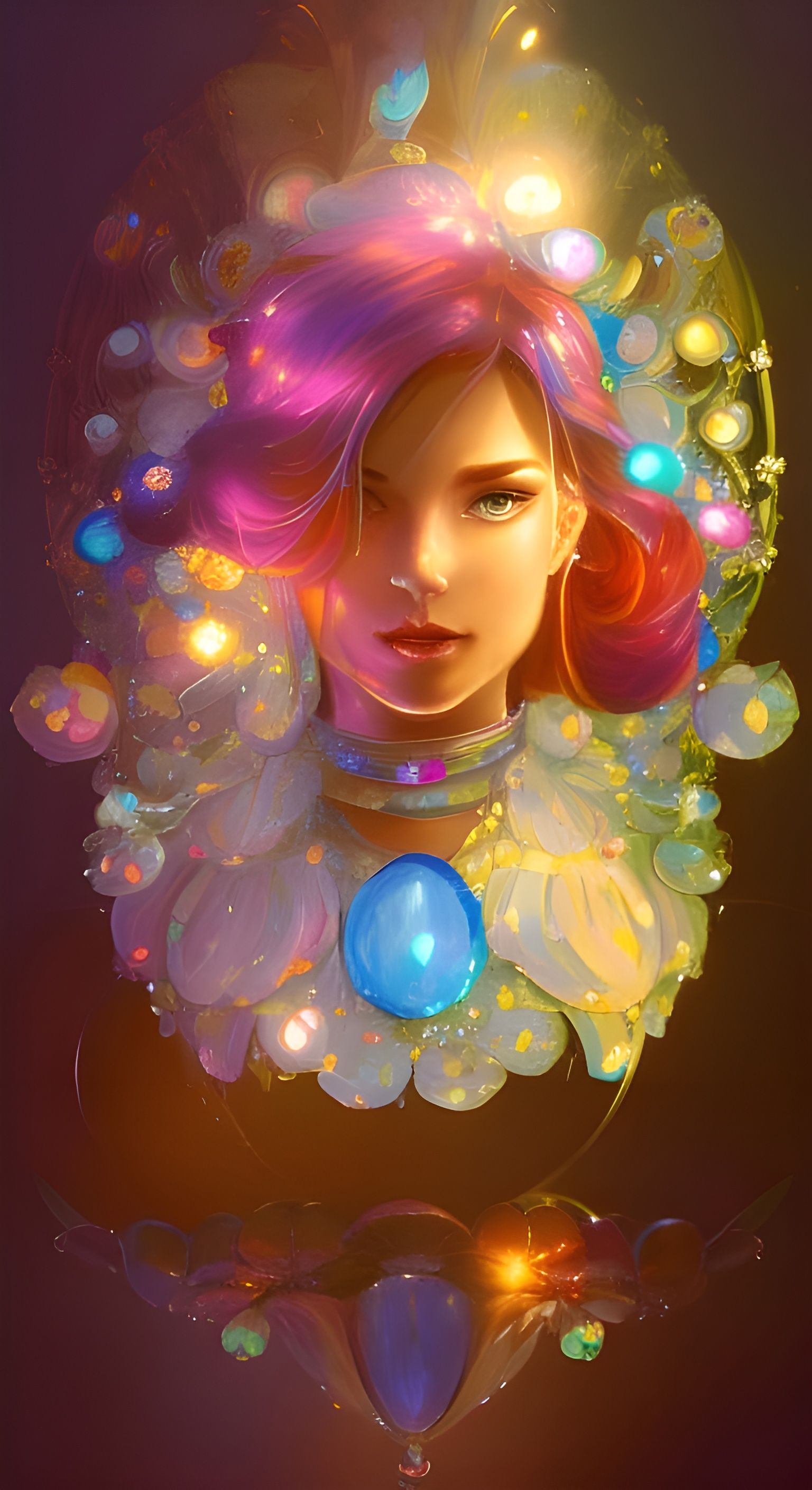 Crystal Flower with Gems in Volumetric Lighting