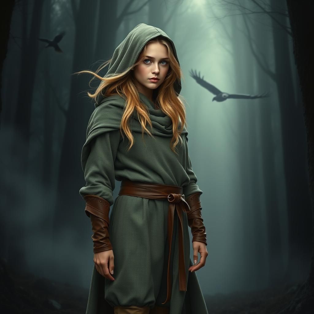 Ethereal Medieval Woman in Mystical Forest