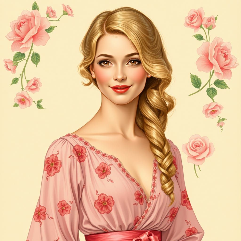 Romantic European Woman in Pastel Hues