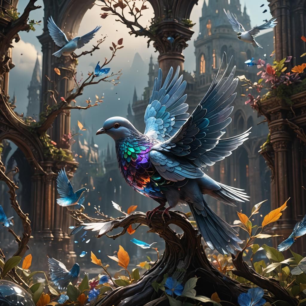 Detailed Glass Dove Matte Painting