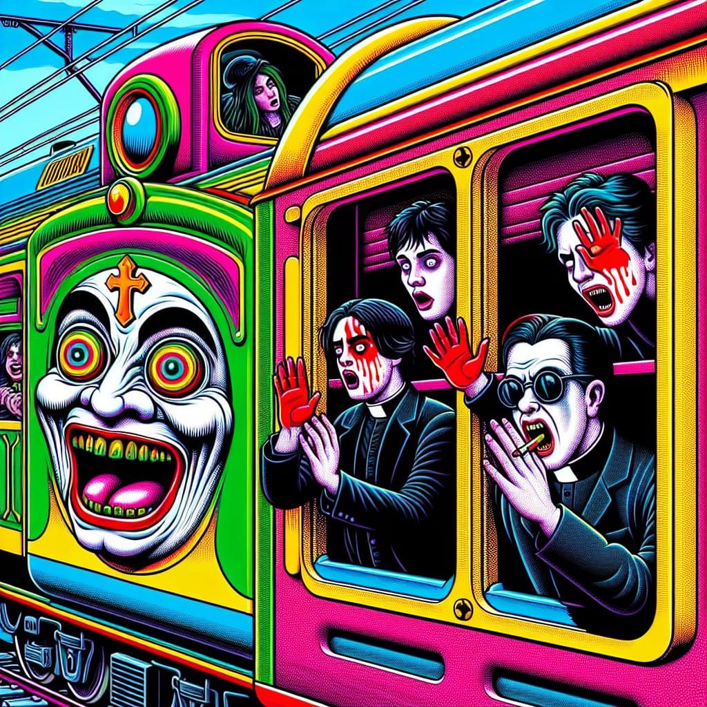 Vintage Cartoon: Psychedelic Train with Praying Priest