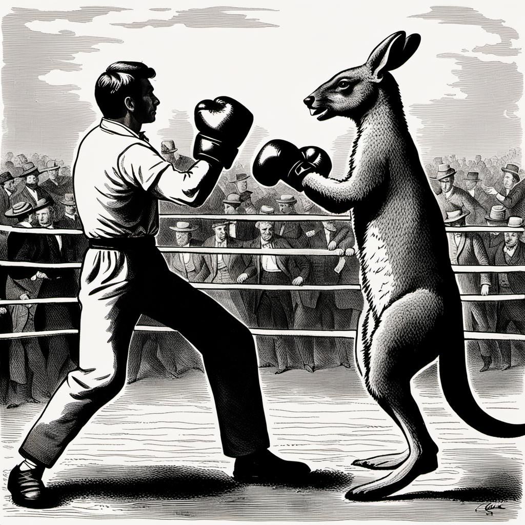 Kangaroo Boxing Match in the 1800s